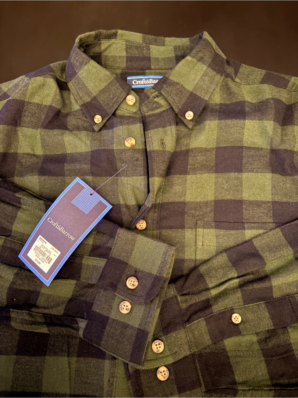 croft & barrow Olive Green and Black Plaid Button-Down Shirt